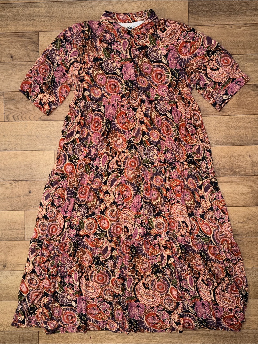 Natural Life Size Large Rebecca ButterSoft Midi Dress Black Sketched Paisley L